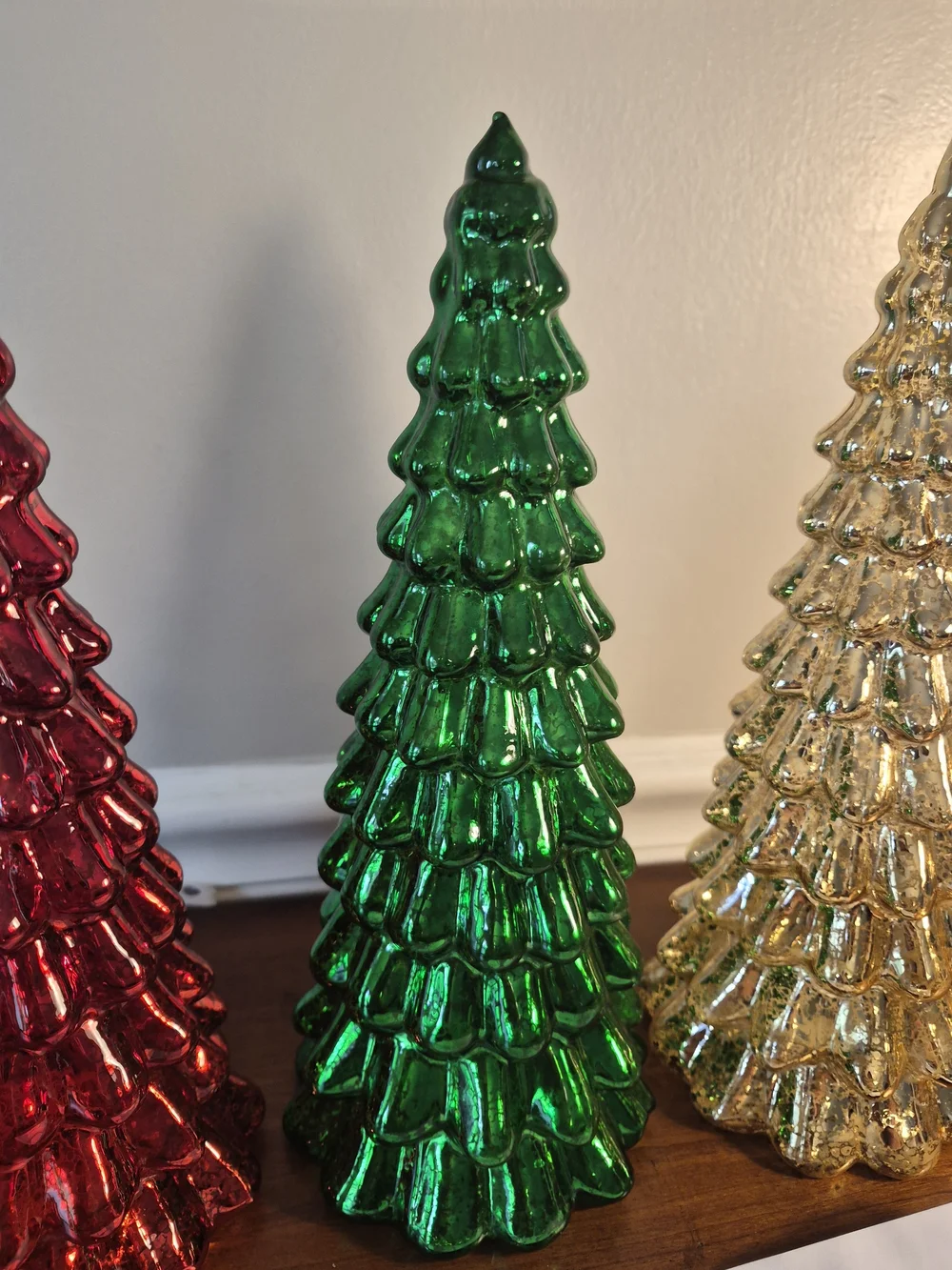 Lumabase Holiday Glass Tree Set – Red, Green, Gold, Battery Operated